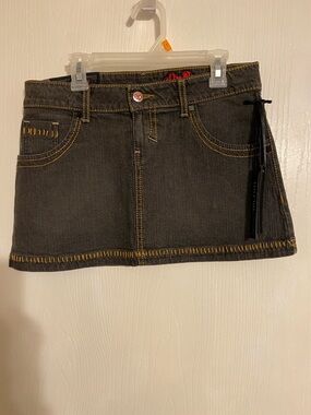 XOXO Black Denim Mini Skirt with Yellow Contrast Stitching
